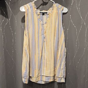 Zac & Rachel Yellow and Blue Buttoned Blouse with Mandarin Collar